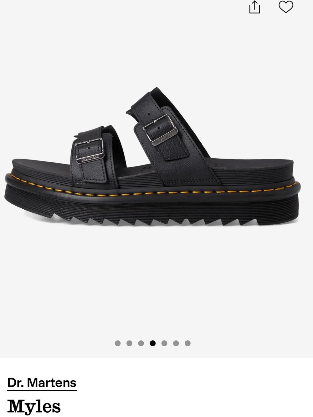 Dr. Martens Myles Black Sandals with Yellow Stitching